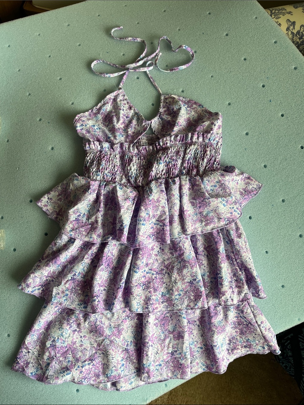 SHEIN Purple Floral Backless Ruffled Mini Dress